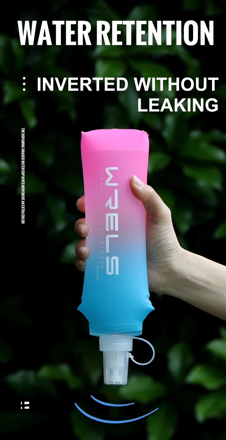 Sport Water Bottle TPU Folding Soft Flask Drink Portable Water Bottle High Flow Running Hiking Bicycle Fitness Water Bag
