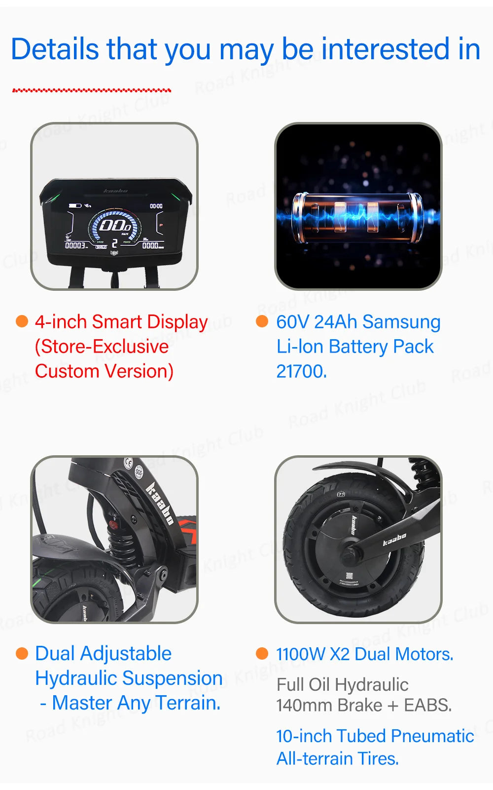KAABO Mantis King GT 60V 24Ah Battery 1100W*2 Motor 70km/h Full Hydraulic Brake Central Display IPX5 WaterProof Electric Scooter
