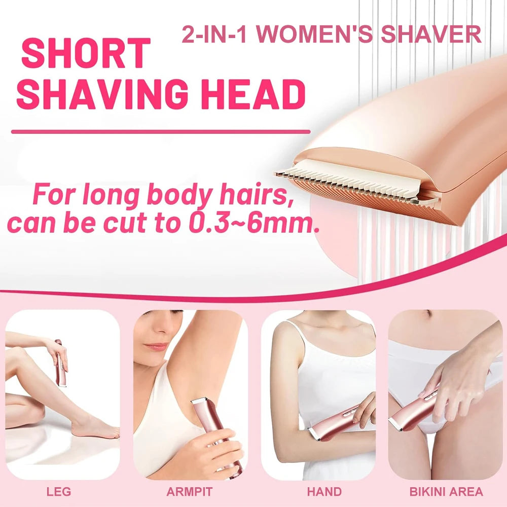 Electric Hair Trimmer 2-in-1 USB Rechargeable Waterproof for Women & Men Bikini Nose Eyebrows Trimming with Dual Heads
