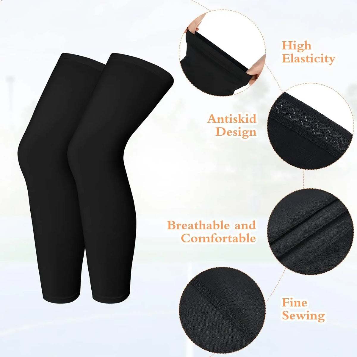 1Pair Long Compression Leg Sleeves for Kids, Comfortable Non-Slip UV Protection Brace Support for Basketball Running Cycling
