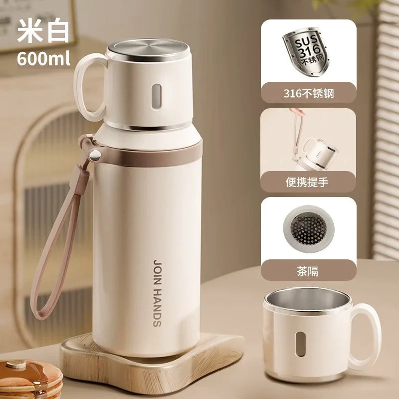 600ml Stainless Steel Coffee Cup Travel Thermal Mug Leak-Proof Thermos Bottle Tea Coffee Mug Office Business Style Thermos