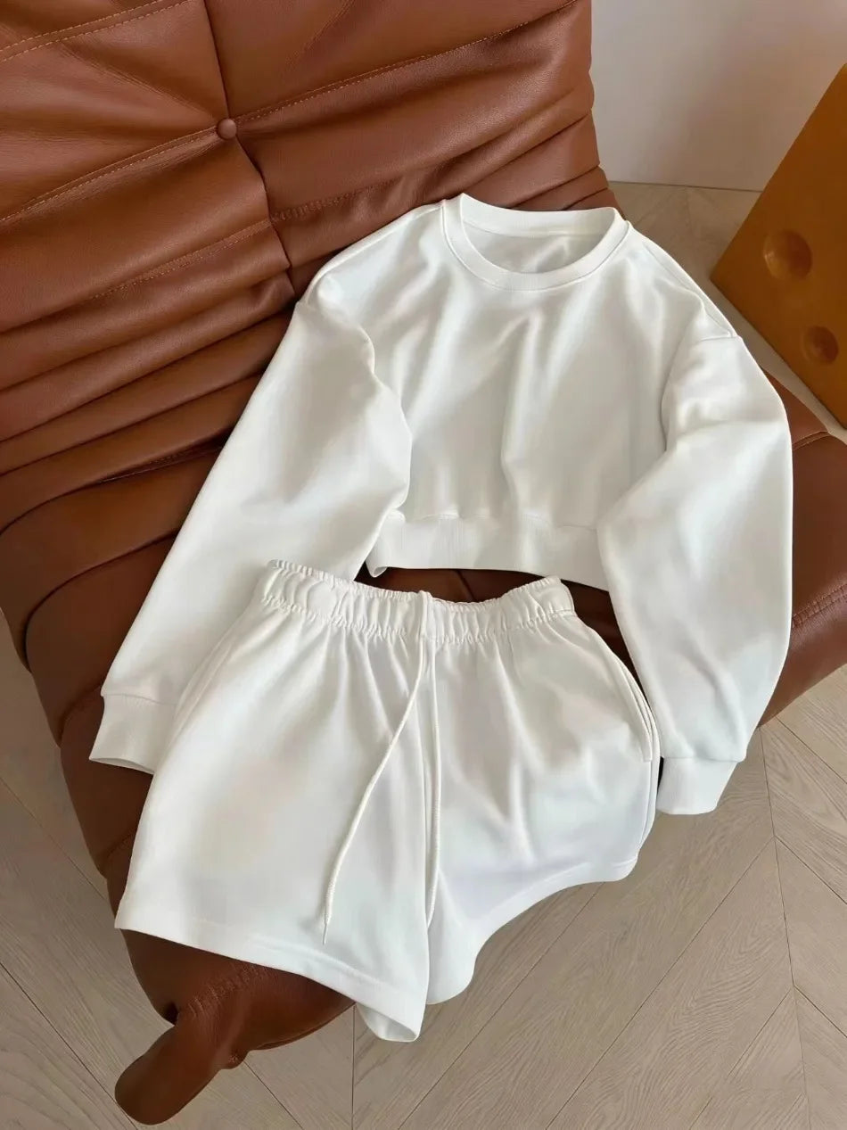 Women's Round-Neck Long-Sleeved Loose Couple Hoodie Set, Solid Color and Simple streetwear women
