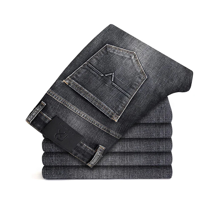 New Men's Slim Straight Elastic Jeans Fashion Business Casual Comfortable Soft Denim Trousers High Quality Mens Designer Clothes