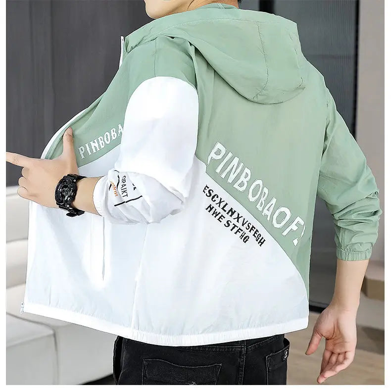 Men's Hooded Sun Protection Clothing Fashion Summer Thin Ice Silk Hiking Jacket Outdoor Sun Shade Coat UV Protection Windbreaker