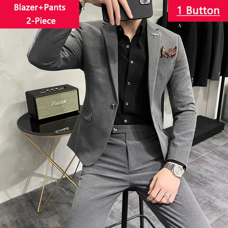 Blazer Vest Pants Men's Navy Blue Suit Set Slim Fit Blazer Vest Pants Formal Outfit for Business Wedding Office Groom Party