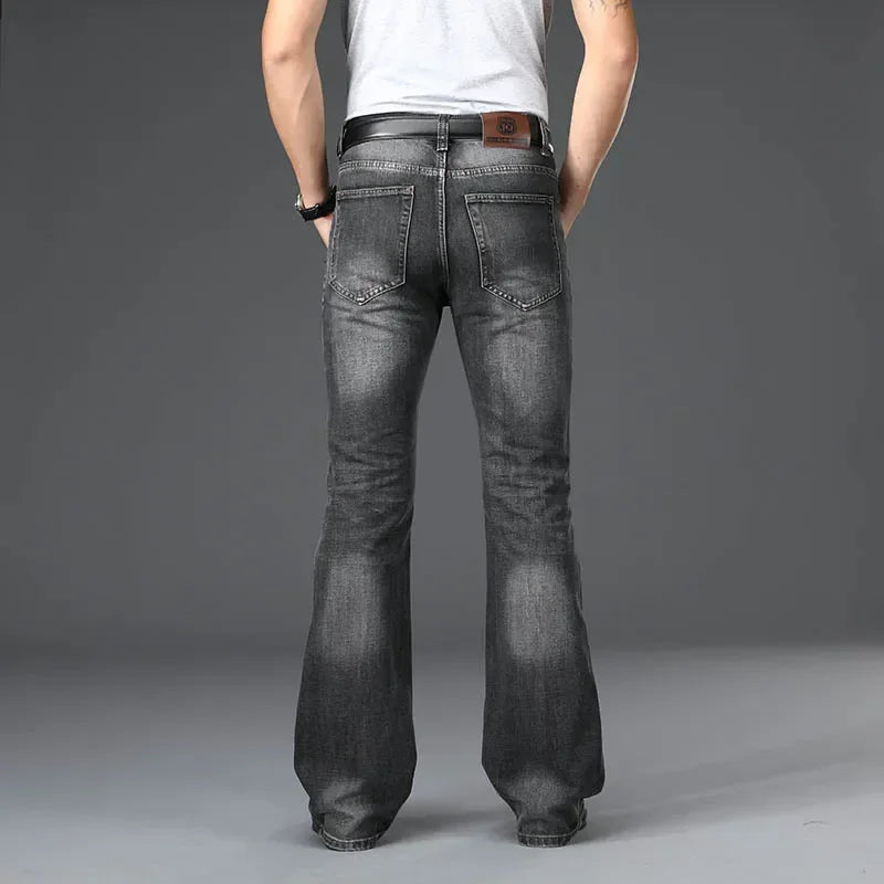 Denim Flared Jeans Men  Boot Cut Denim Pants Comfortable Slightly Slim Classic Loose Casual Blue Black Trousers For Male Bootcut