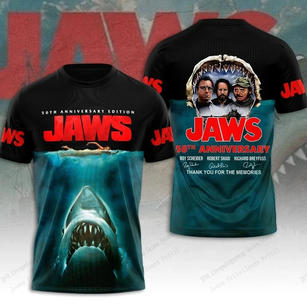 Movie "Jaws" featuring shark pattern 3D Sport Quick-dry Breatha men T-shirt outdoor street casual Fashion Parent-child Clothing