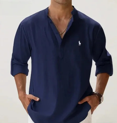 Men's Casual Beach Lightweight Linen Sve Shirt Color Standard Fit Short Sleeve Cleanfit PU Leather Inner Wear Pure Color