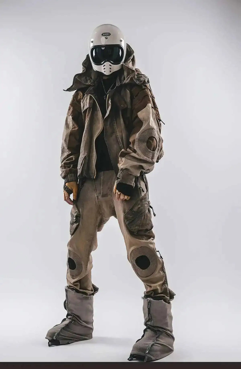 HKSH Autumn New Men's Hooded Distressed Patchwork Folded Waste Land Tactical Punk Techwear Shoulder Batwing Sleeve Jacket HK2392