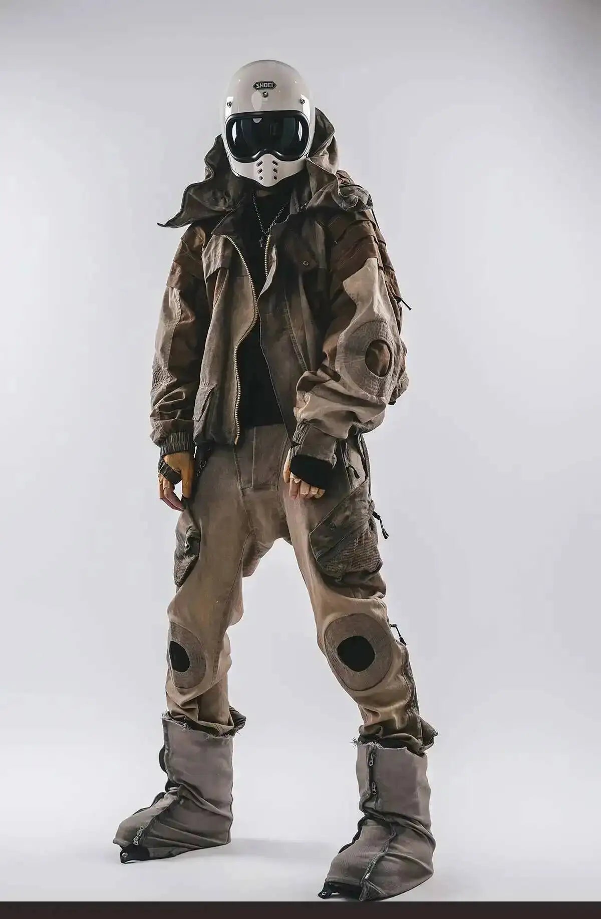 HKSH Autumn New Men's Hooded Distressed Patchwork Folded Waste Land Tactical Punk Techwear Shoulder Batwing Sleeve Jacket HK2392