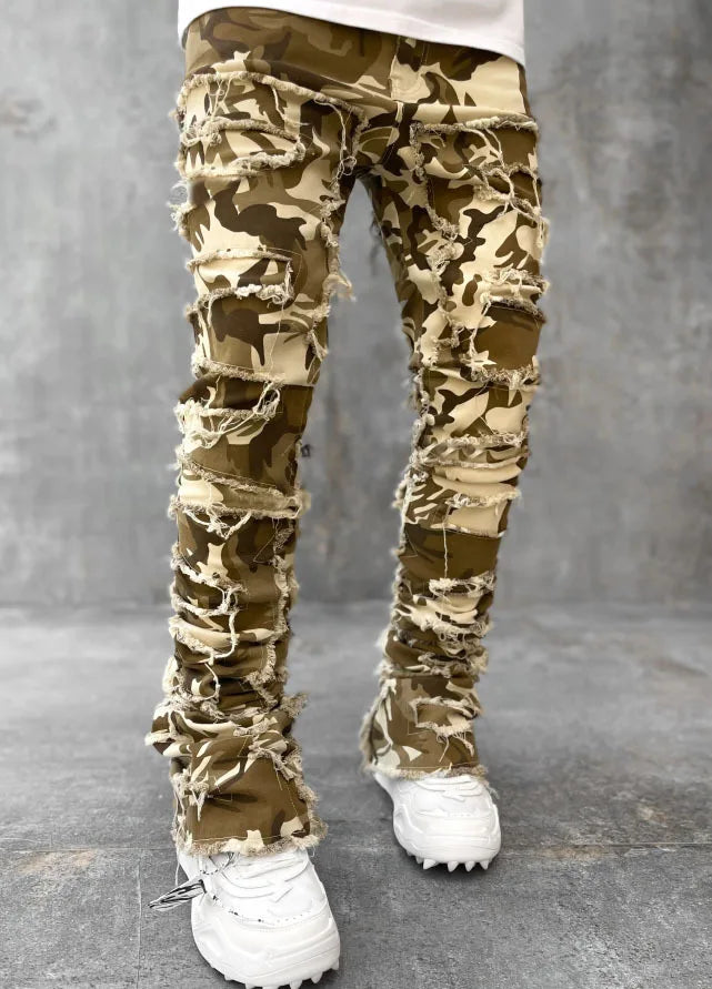 2026 New Men's Denim Straight-Leg Pants, European and American Street Fashion Ins Stretch Patch Denim Straight-Leg Pants
