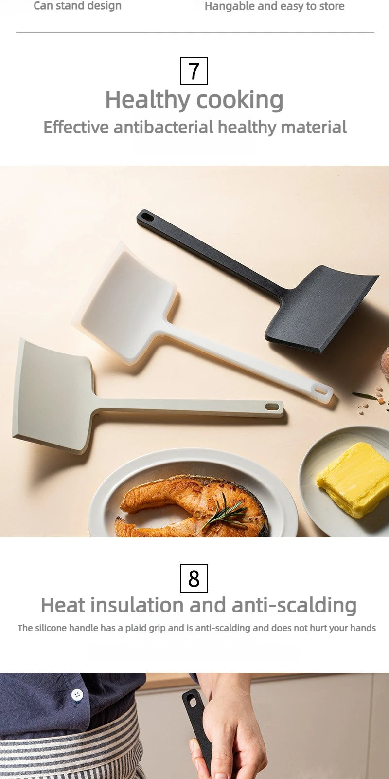 Food Grade Silicone Spatula Non-Stick Pan Safe Heat Resistant Wide Head Cooking Turner Scraper for Baking Frying Kitchen Utensil