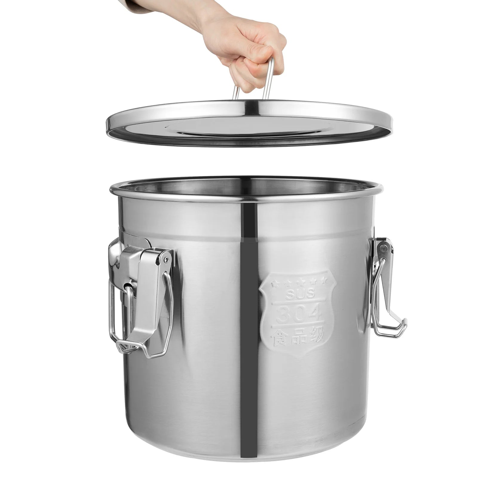 Bymaocar 12L 304 Stainless Steel Cereal Container Metal Kitchen Rice Oil Storage Bucket Airtight Durable, Corrosion Resistant
