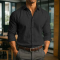 Men's Solid Color Long Sleeve Linen Shirt Summer Beachwear Cotton Linen Vacation Clothing Button up Fast Shipping
