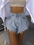 2026 New Women's Umbrella Denim Shorts High Waisted Summer Elastic Tassel Jean Booty Shorts