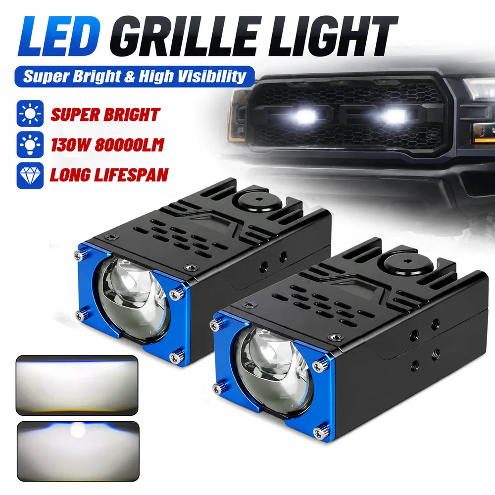 130W Car Grille Spotlight Projector Len Light 80000LM Super Bright Work Lights Motorcycle Lorry Truck Auxiliary Spotlight 6000K