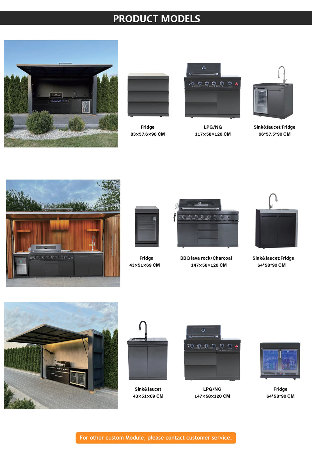 Outdoor Kitchen Set 304 Stainless Steel Grill Sink Fridge Commercial and Residential Multi Function