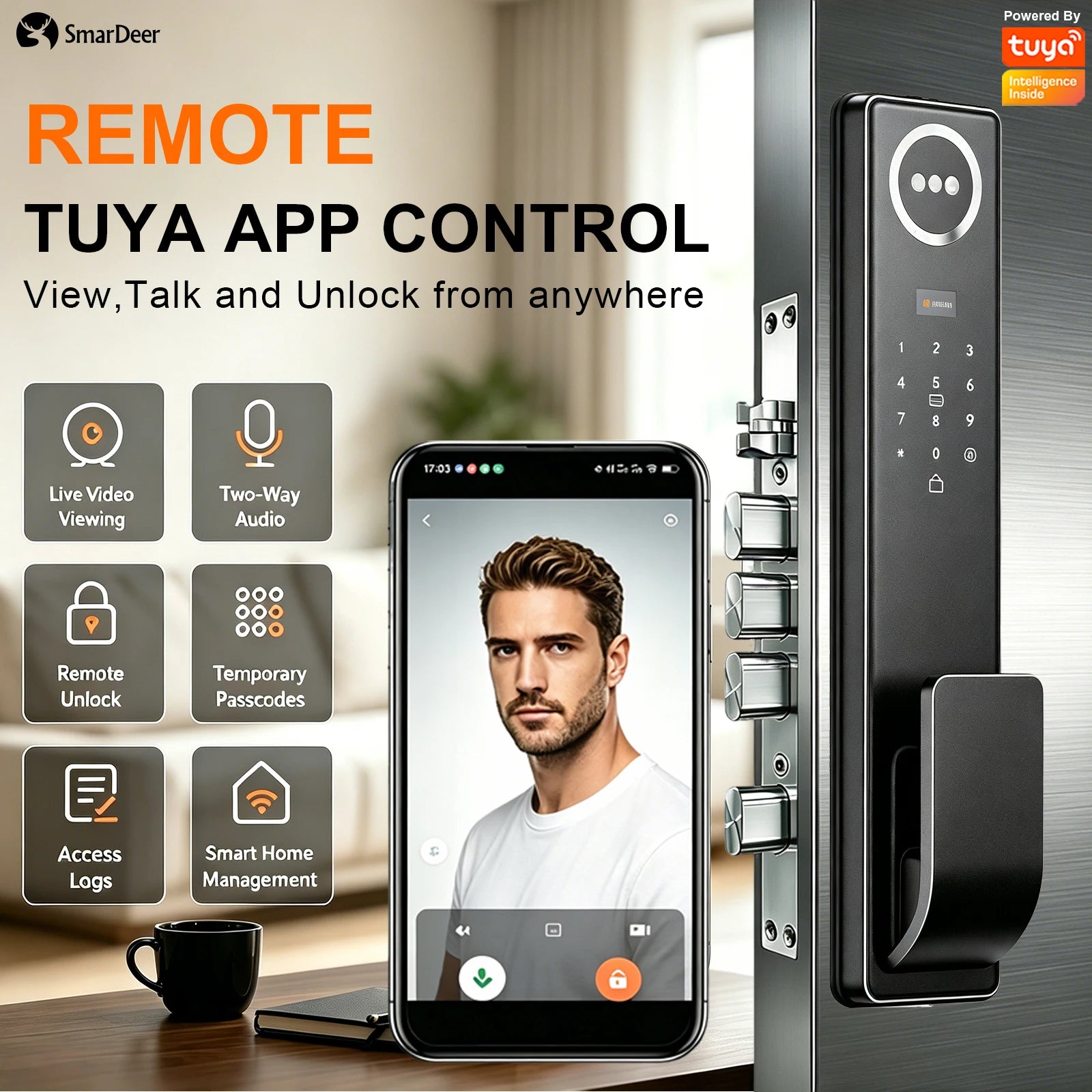 3D Face & Palm Vein Smart Door Lock IP65 Waterproof Tuya Video Call Biometric Fingerprint Electronic Lock for Home Front Door