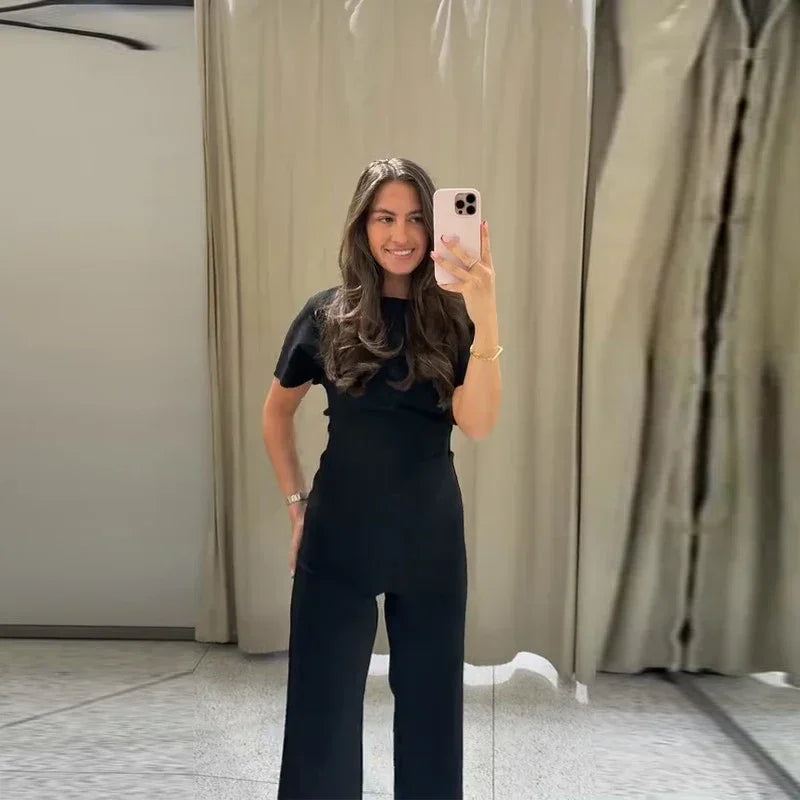 Sexy Solid Top Trousers Set Women Short Sleeve Backless Tops Long Slim Pants Sets Female 2026 Chic Summer Autumn Lady Suits New