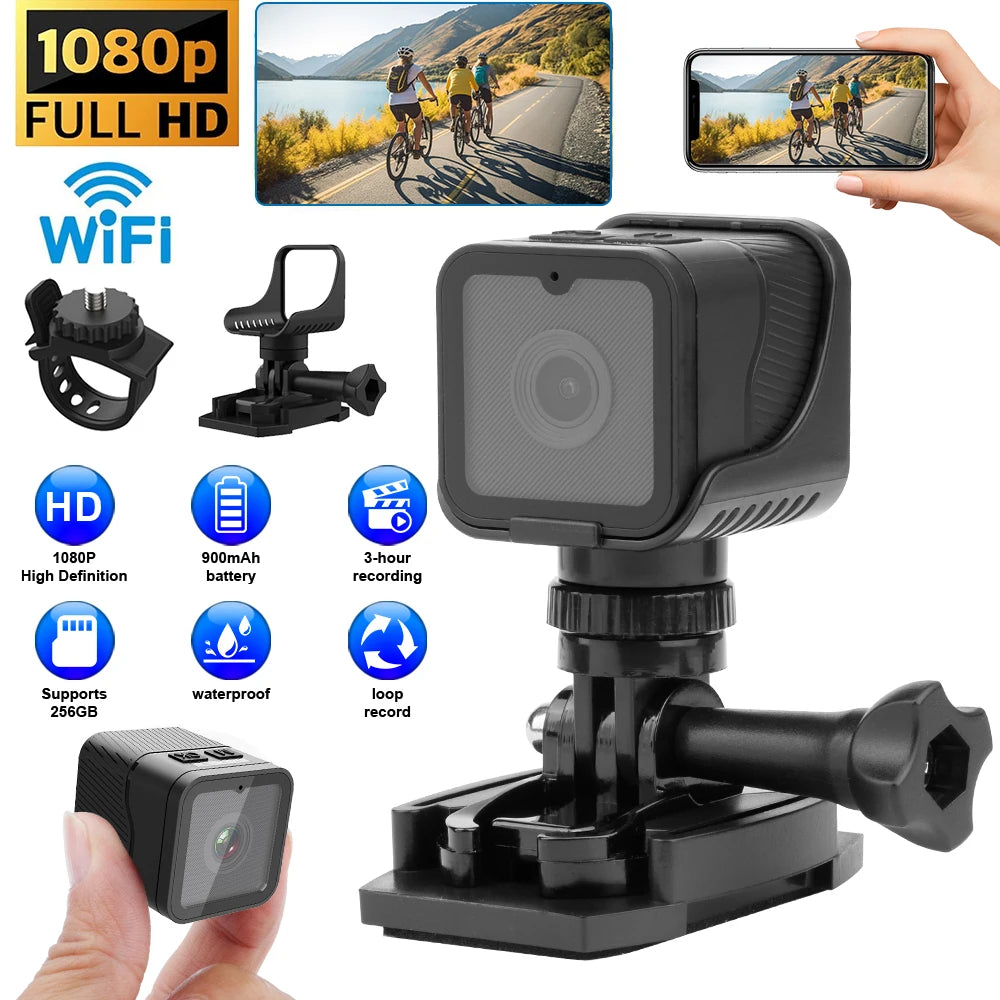 1080P HD Mini Action Camera Portable WiFi Hotspot Mini DV Camera, Waterproof Outdoor Sports Camera, Motorcycle Driving Recorder