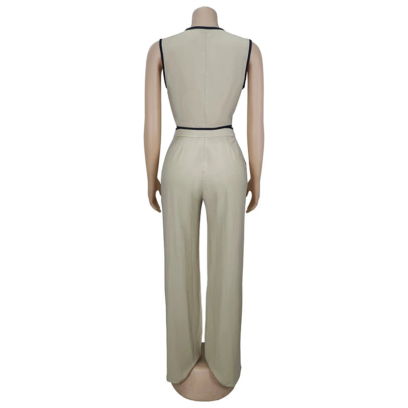 BKLD 2025 Women's Temperament Commuting Suit Contrasting Button Sleeveless Vest Tops+Zipper Pockets Pants Fashion Casual Outfits