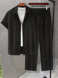 2025 Autumn Simple Solid-color Shirt 2 Pieces Long Pants Set, Urban Street Fashion Simple Men's Shirt And Long Pants Set