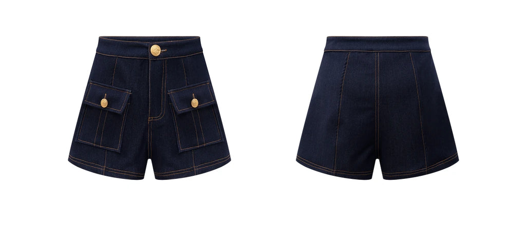 High-waisted denim shorts Y2k American dark blue women's 2026 spring and summer fashion hip-hop goth casual slim shorts