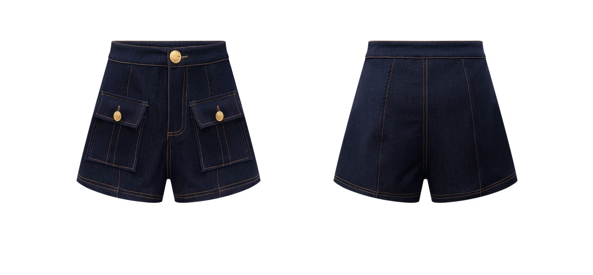 High-waisted denim shorts Y2k American dark blue women's 2026 spring and summer fashion hip-hop goth casual slim shorts