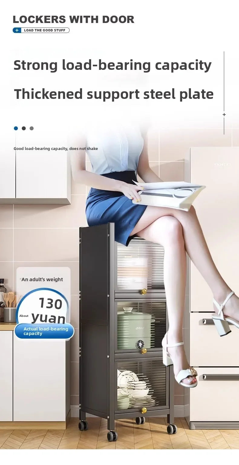 Multi-functional Kitchen Shelf Floor-to-ceiling Shelf Locker Microwave Pot Oven Cabinet Storage Rack with Cabinet Door
