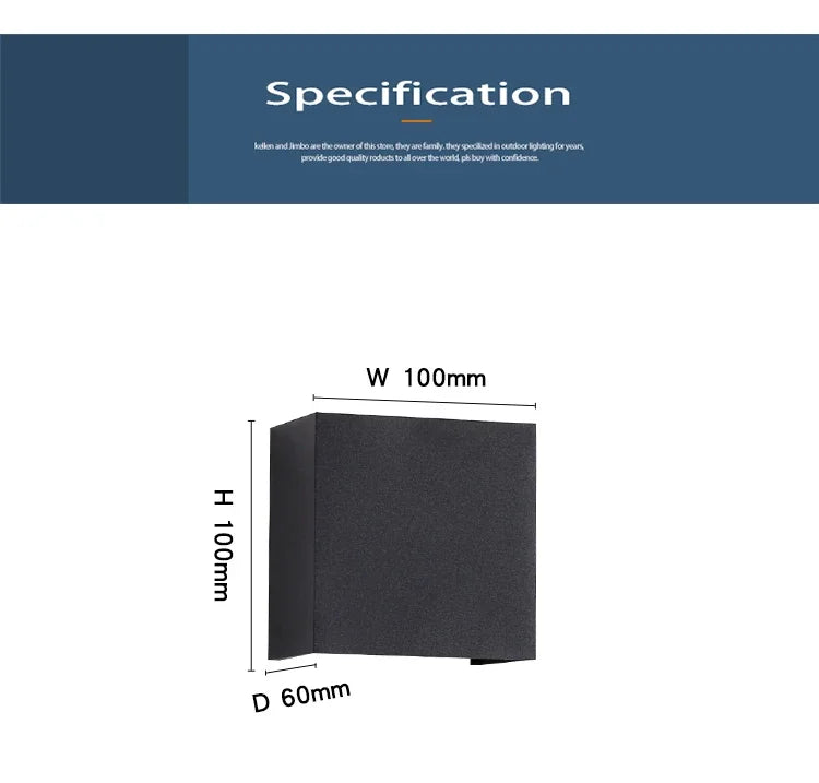 Modern Outdoor Wall Light Decoration Sconces Waterproof Balcony LED Lighting Fixture Black Sqaure Up Down Light Adjustable Angle