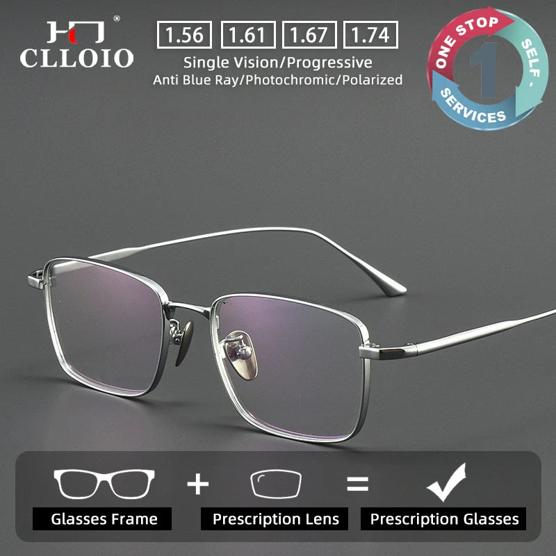 CLLOIO Pure Titanium Wire Retro Half Frame Glasses Men Women Fashion Reading Glasses Optical Prescription Progressive Eyeglasses