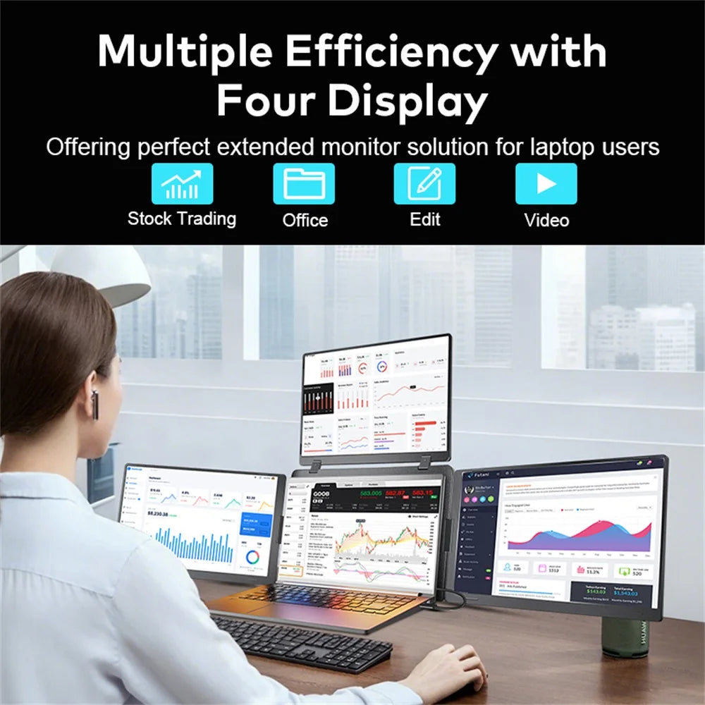 Rospider 15 inch Triple Screen Extender for Laptop HD IPS Quad Display MacBook Windows 12 to 16 inch Portable Extended Monitor