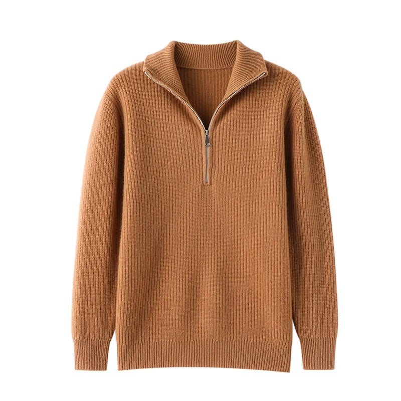 Men's Sweater Autumn And Winter New Pullover With Half-Height Zipper Neck To Keep Warm And Thick Cashmere Sweater Underlay Trend