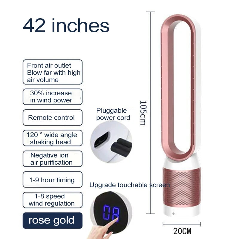 42 Inch Air Purification Circulation Bladeless Fan Ultra-Quiet Dormitory Desk Floor Electric Fan Tower Fan Bladeless Room Fan