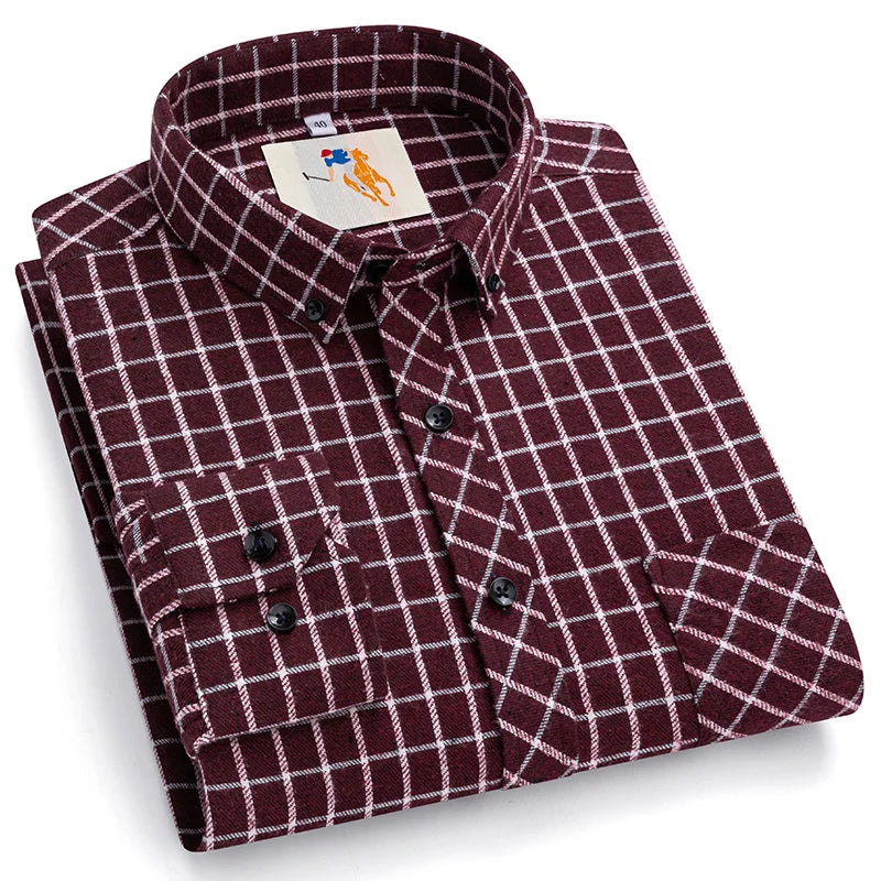 8XL Classic Plaid Men's Flannel Shirts Men Long Sleeve Casual Men's Flannel Shirts Men Long Sleeve Casual Big Size Single Pocket