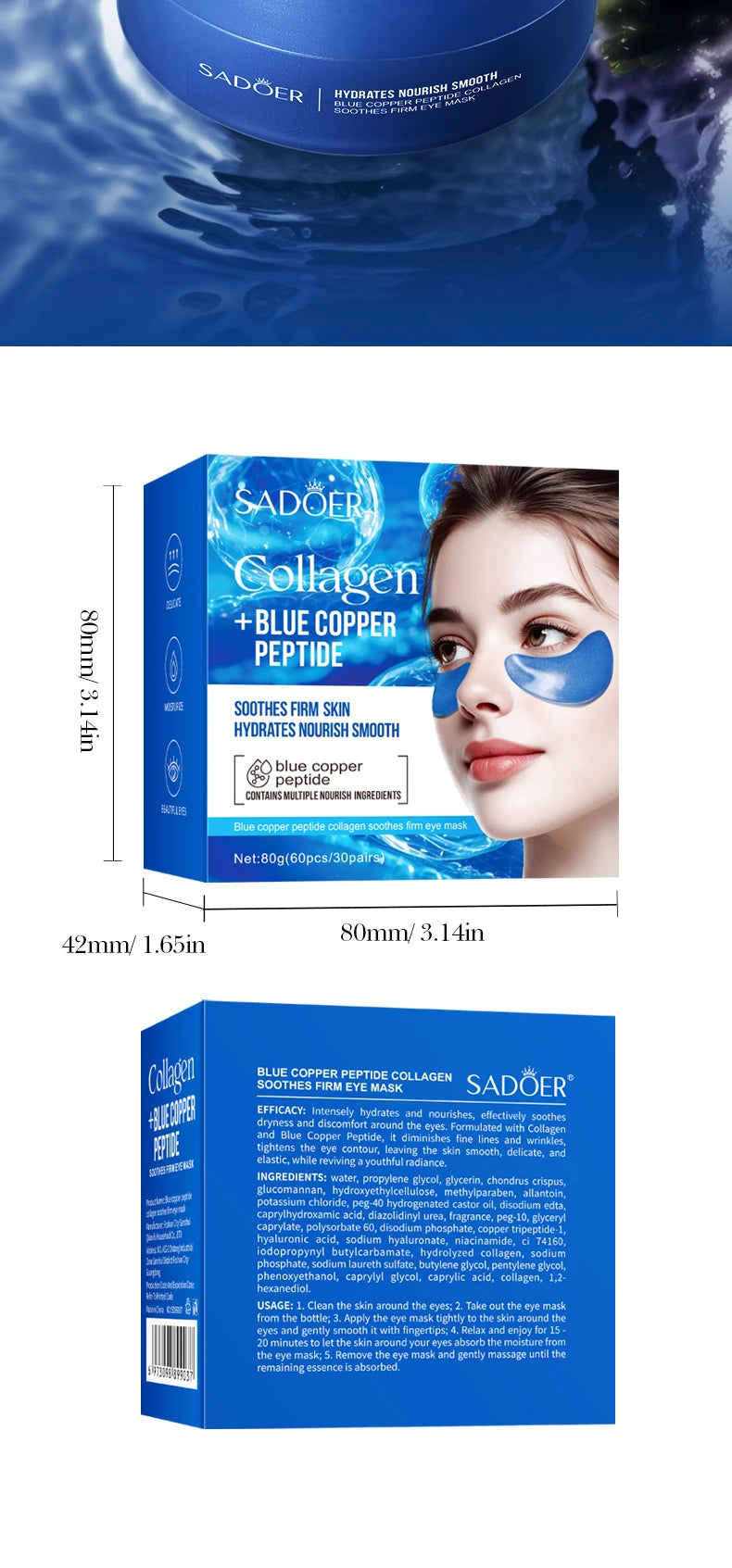 60/120pcs SADOER Caffeine Crystal Collagen Eye Mask: Moisturizing Eye Patches for Eye Care Ant -Aging Anti Wrinkles Skin Care