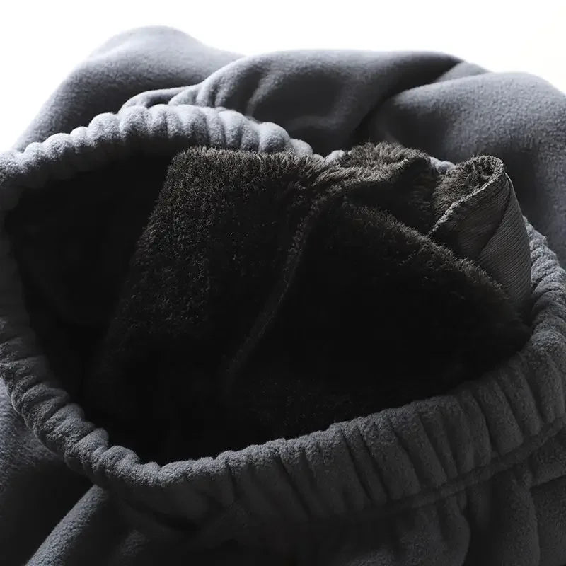 Fleece and Lambswool Men Sweatpants Winter Embroidery Thick Warm Double-sided Velvet Windproof Thermo Trousers Soft Harem Pants