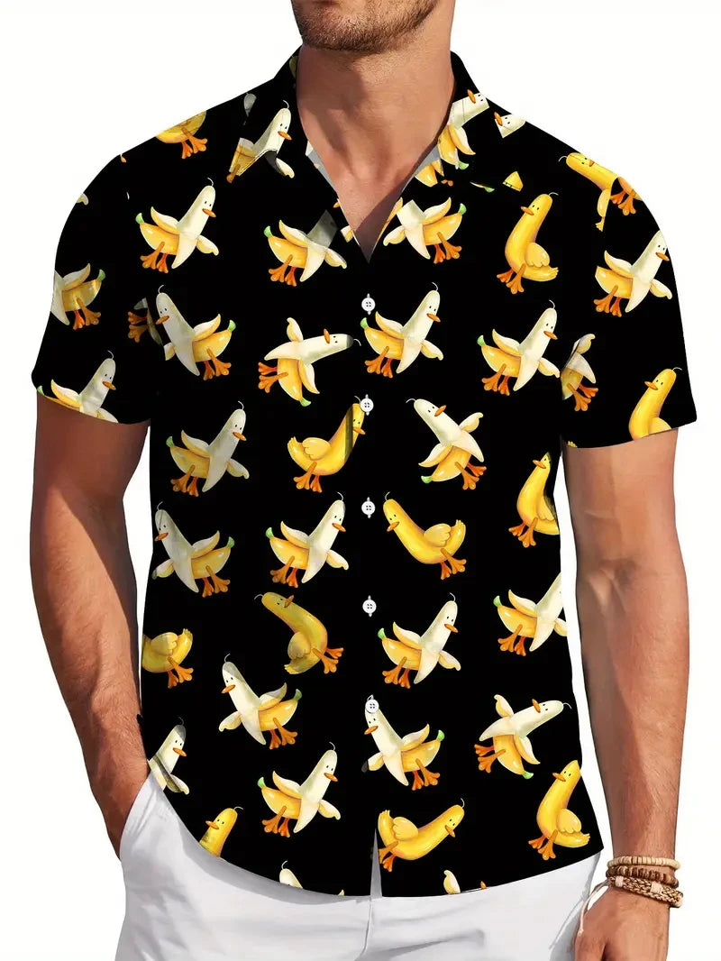 Cartoon Animal Duck Hawaiian 3D Print Shirts Men's Summer Short Sleeve Cute Banana Beach Shirts Blouse Men Clothing Unisex Tops