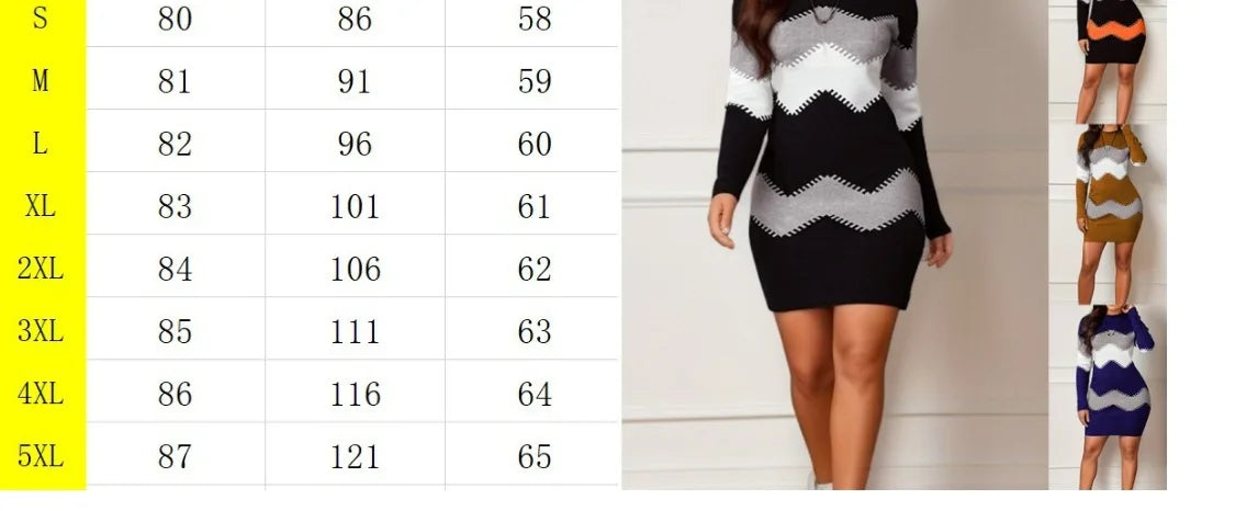 Round Neck Long Sleeve Print Knit Bodycon Midi Dress Women Casual Slim EU US Style Fall Winter Gown