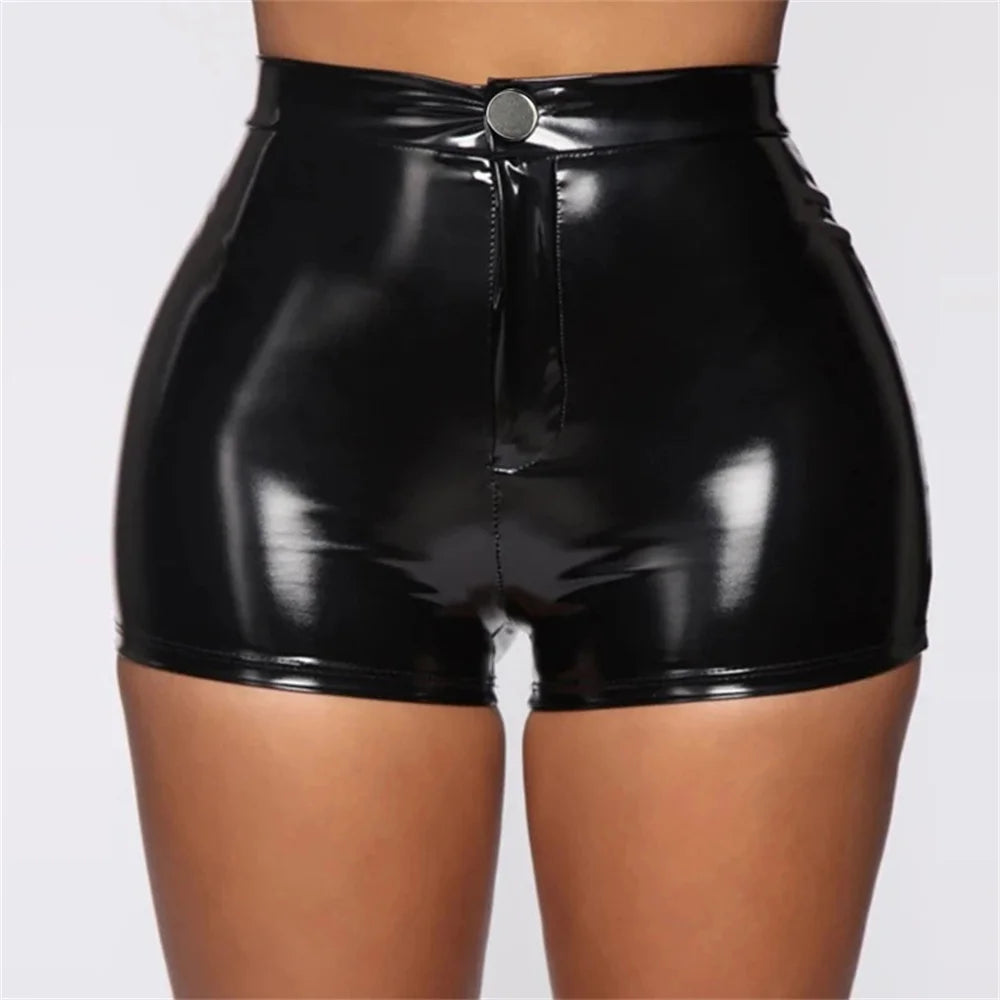 Sexy Black PU Casual Fashion Summer Shorts Women Clothing Goth Faux Leather High Waisted Womens Shorts Y2K Hot Woman Short Pants