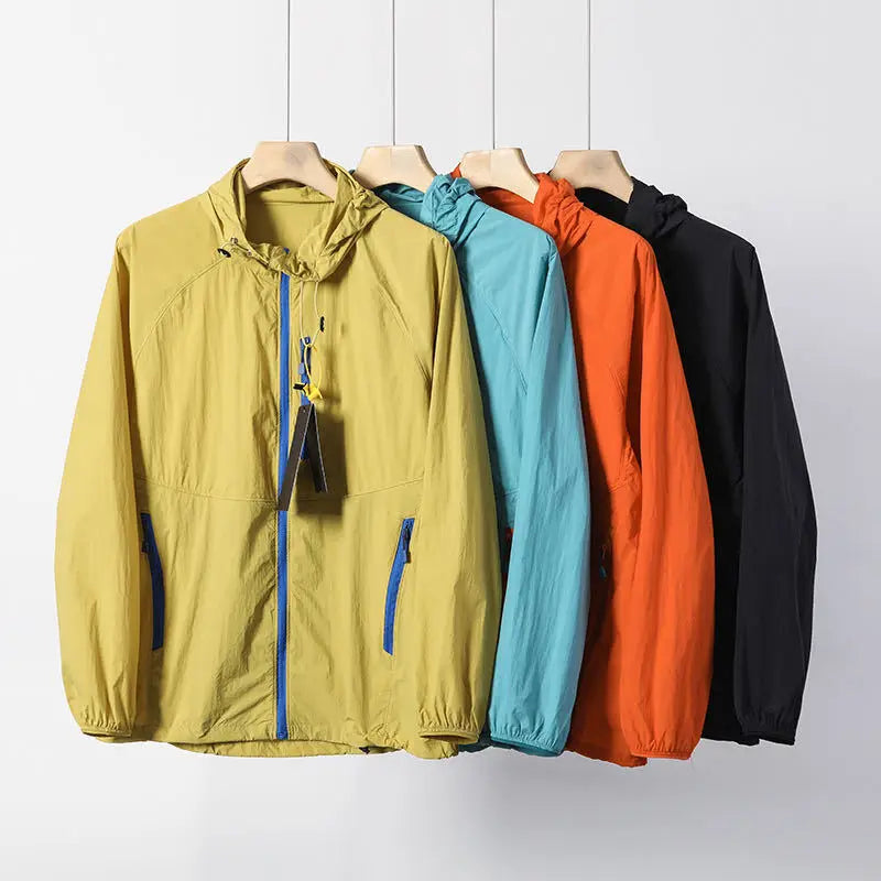 High Quality Outdoor Hooded Jacket Couple Matching Summer Sports Wear Men's Style Two-Way Zipper Waterproof Running Clothes