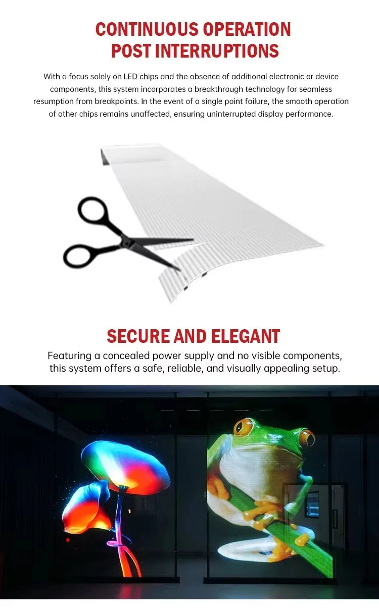 P6 P8 P10 Flexible Transparent Film Screen Self-Adhesive LED Display for Glass Window
