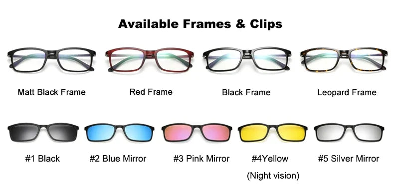 Ralferty Polarized Sunglasses Men Women 5 In 1 Magnetic Clip On Glasses TR90 Optical Prescription Eyeglass Frames Magnet Clips