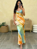 Weird Puss Colorful Fashion Maxi Dress Women Swing Collar Metal Chain Backless Vacation Trend Beach Party Style Elegant Vestidos