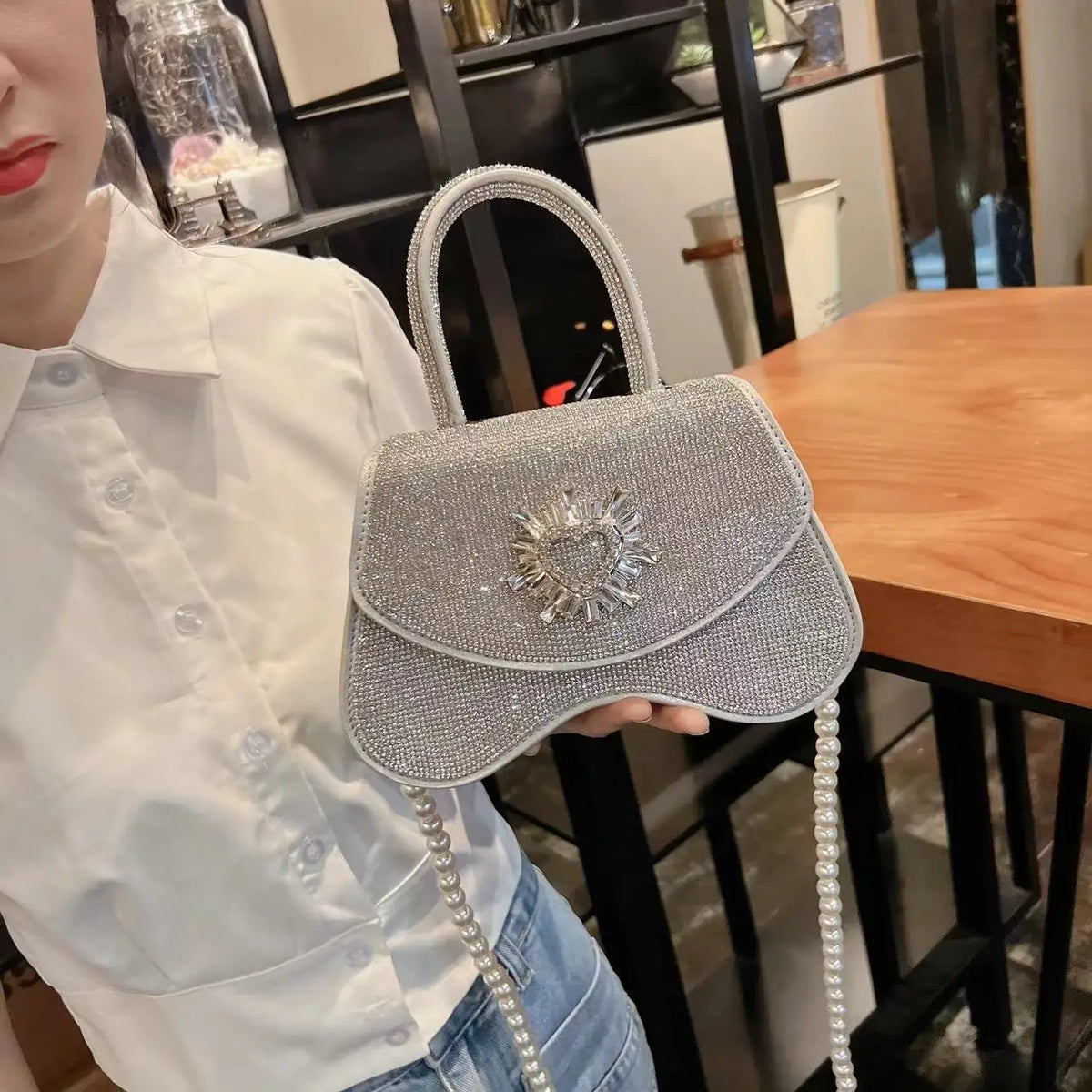 Luxury Women Handbag Glitter Shiny Rhinestones Diamonds Evening Bag Wedding Party Clutch Purse Wide Strap Shoulder Messenger Bag