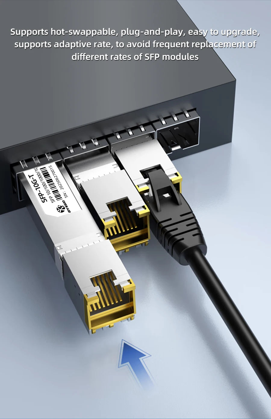 RJ45 SFP Module Adaptive Rate, For Cisco/Mikrotik/Juniper/Ubiquiti/Switch, Hot-Swappable of 1G/10GBASE-T Copper RJ45 SFP+ Module