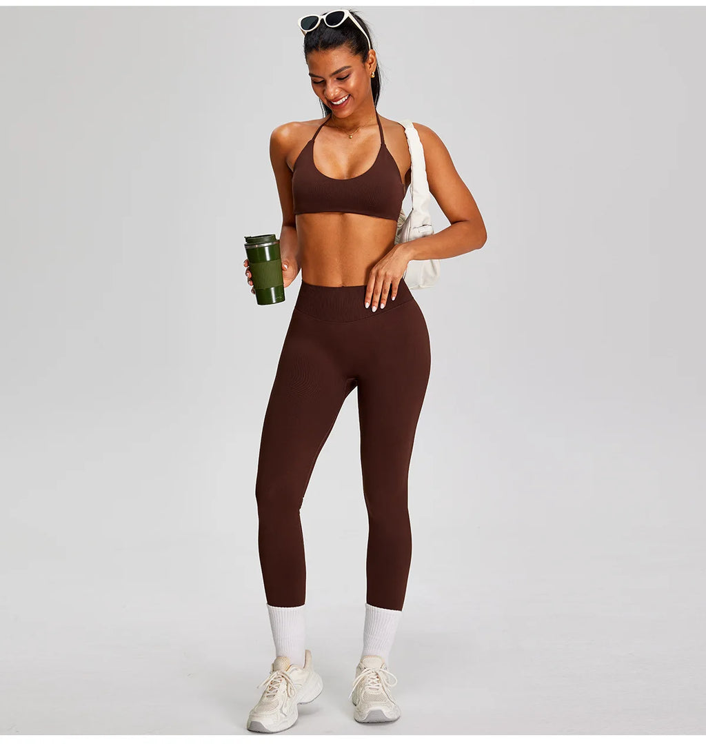 PMW Women Seamless Yoga Set Outdoor Cycling Running Sports Set High Elasticity Lifting Buttocks Quick-Drying Yoga Clothes