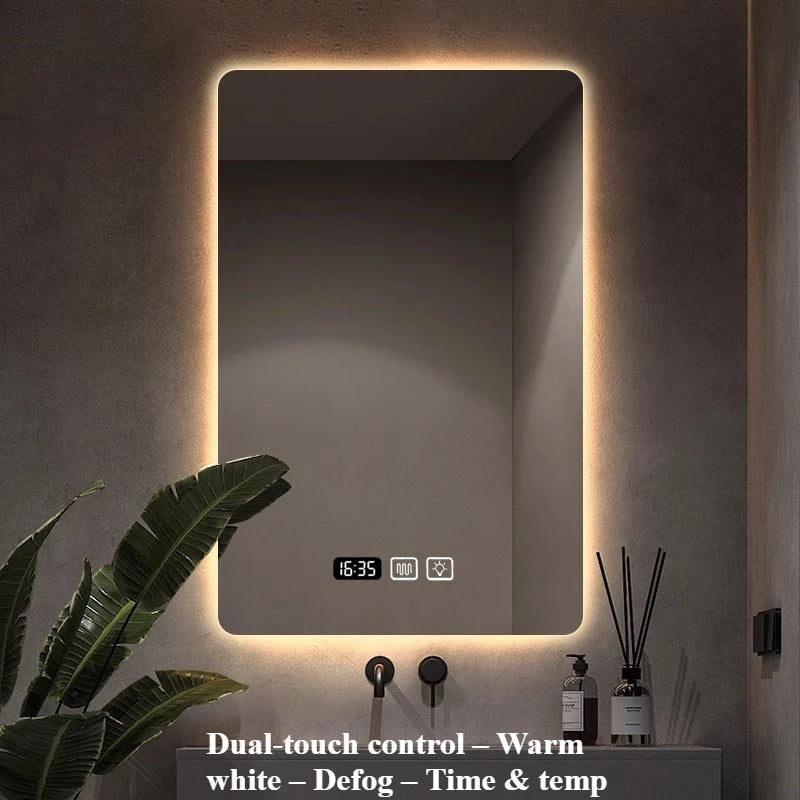 Toilet Intelligent Makeup Mirror Touch Screen LED Bathroom Mirrors High Definition Anti Fog Wall Mounted Lighted Espejos De Baño