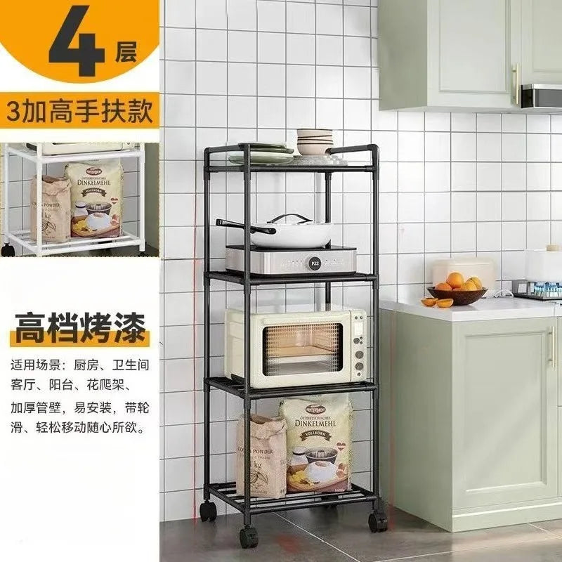 Kitchen Storage Rack Multilayer No Drill Rolling Shelf for Pots Microwave Oven Vegetables Organizer