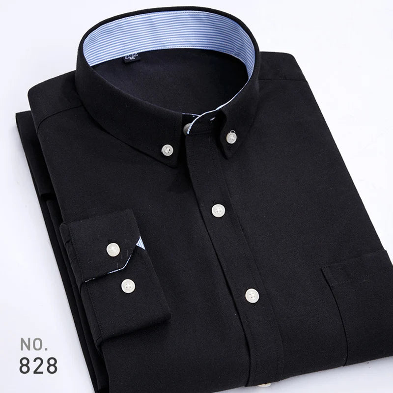 New Cotton Mens Striped Plaid Print Oxford Spinning Casual Long Sleeve Shirt Comfortable Collar Button Slim Male Business Shirts